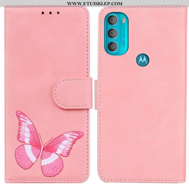 Etui Folio do Moto G71 5G Motyl Dotykający Skóry